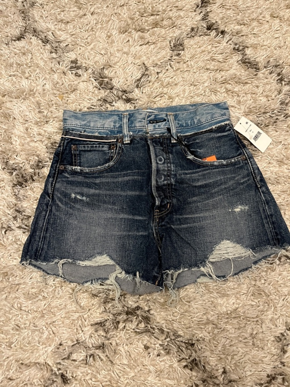 Moussy Vintage Lewiston Distressed Denim Shorts. Blue. Size 25. New with tags.